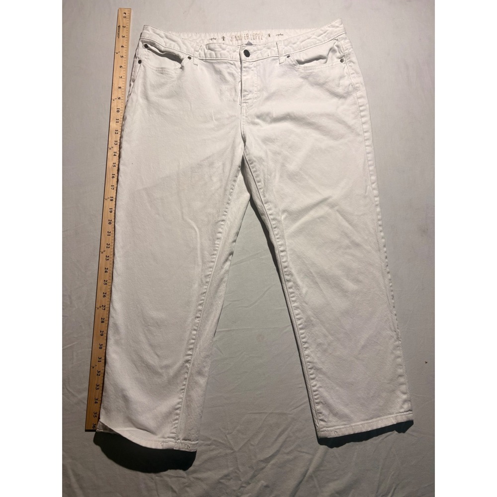 Jennifer Lopez Women White Denim Capri Pants Size 16 Mid Rise Stretch Straight